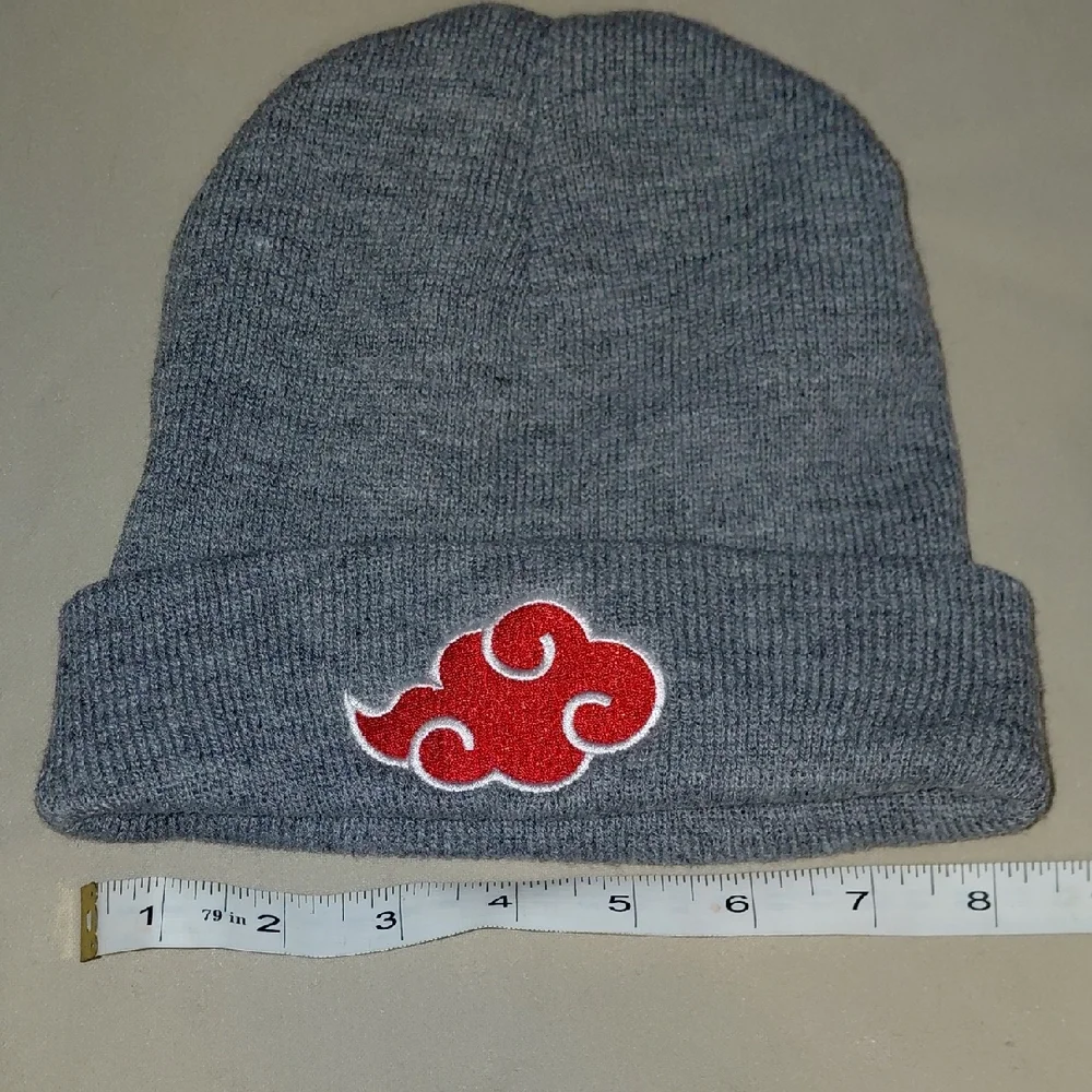 Naruto Gray Knit Beanie with Red Akatsuki Cloud Patch